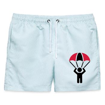 Fallschirm - Männer Badeshorts - hellblau gestreift - Vorne - AI Model Male 178 light (178cm)