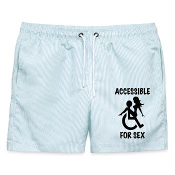 Dieser Rollstuhlfahrer ist für Sex zugänglich * - Männer Badeshorts - hellblau gestreift - Vorne - AI Model Male 178 light (178cm)