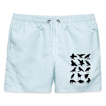 Krähen, Raben, Vögel, Vogel, Corvus, Kohlrabe - Männer Badeshorts - hellblau gestreift - Vorne - AI Model Male 178 light (178cm)