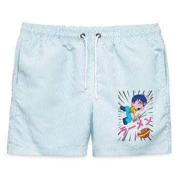 Ramen Boy - Männer Badeshorts - hellblau gestreift - Vorne - AI Model Male 178 light (178cm)