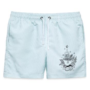 Tee Teetasse mit Earl Grey und Teebeutel - Männer Badeshorts - hellblau gestreift - Vorne - AI Model Male 178 light (178cm)