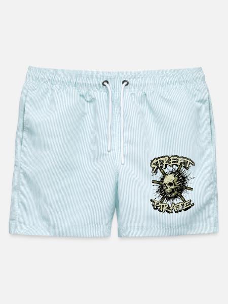 Straßenpirat - Männer Badeshorts - hellblau gestreift