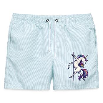 Pole Dance Einhorn Poledancerin Stange Geschenk - Männer Badeshorts - hellblau gestreift - Vorne - AI Model Male 178 light (178cm)