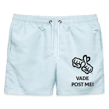 Vade Post Me! (Kreuz / Bibel / Religion / 1C) - Männer Badeshorts - hellblau gestreift - Vorne - AI Model Male 178 light (178cm)