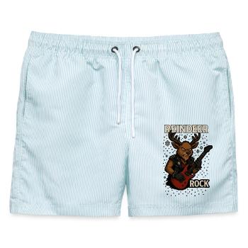 Rentier Rockgitarre Punk Weihnachtsdesign - Männer Badeshorts - hellblau gestreift - Vorne - AI Model Male 178 light (178cm)