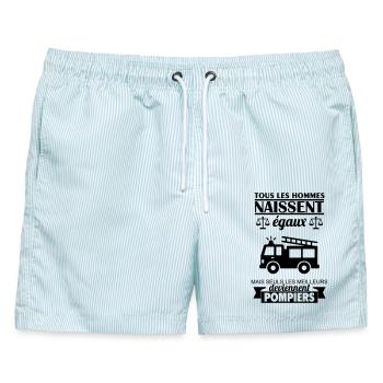 Alle Männer werden als Feuerwehrleute geboren. Feuerwehrmann - Männer Badeshorts - hellblau gestreift - Vorne - AI Model Male 178 light (178cm)