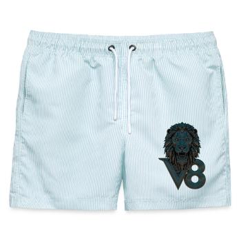 V8 - Männer Badeshorts - hellblau gestreift - Vorne - AI Model Male 178 light (178cm)