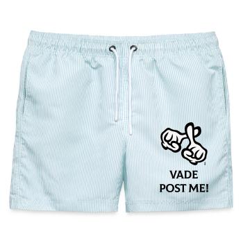 Vade Post Me! (Kreuz / Bibel / Religion / 2C) - Männer Badeshorts - hellblau gestreift - Vorne - AI Model Male 178 light (178cm)