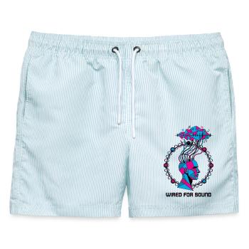 Verkabelt für Sound Cyber Kopf - Männer Badeshorts - hellblau gestreift - Vorne - AI Model Male 178 light (178cm)