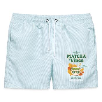 Tokyo Matcha Matcha Vibes Fresh Energizing Matcha - Männer Badeshorts - hellblau gestreift - Vorne - AI Model Male 178 light (178cm)