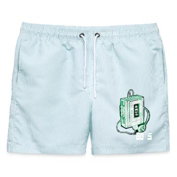 80er Jahre - Männer Badeshorts - hellblau gestreift - Vorne - AI Model Male 178 light (178cm)