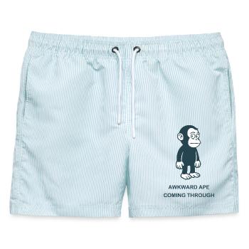 Introvertierter – Achtung - Männer Badeshorts - hellblau gestreift - Vorne - AI Model Male 178 light (178cm)