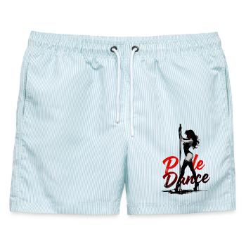 Pole Dance Silhouette – Elegante Pin-Up Kunst - Männer Badeshorts - hellblau gestreift - Vorne - AI Model Male 178 light (178cm)