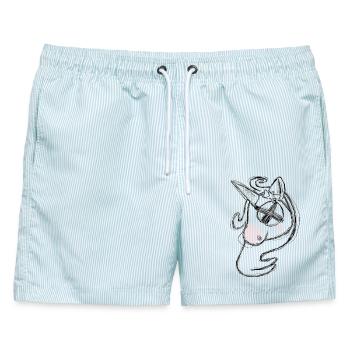 Totes Uni Grau - Männer Badeshorts - hellblau gestreift - Vorne - AI Model Male 178 light (178cm)