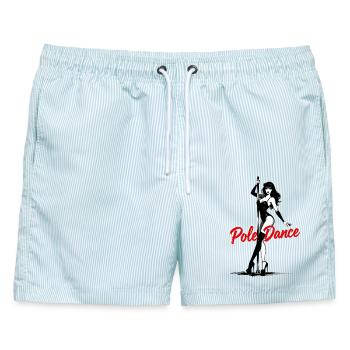 Sexy Pole Dance Silhouette – Athletisches Motiv - Männer Badeshorts - hellblau gestreift - Vorne - AI Model Male 178 light (178cm)