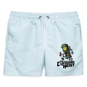 The Clockwork Heist – Steampunk Uhrwerk Räuber - Männer Badeshorts - hellblau gestreift - Vorne - AI Model Male 178 light (178cm)