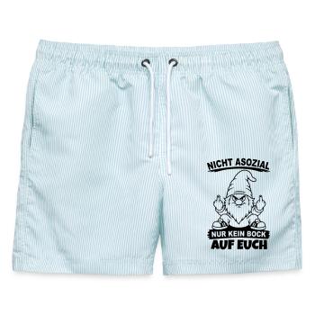Nicht Asozial nur kein Bock auf euch - Männer Badeshorts - hellblau gestreift - Vorne - AI Model Male 178 light (178cm)