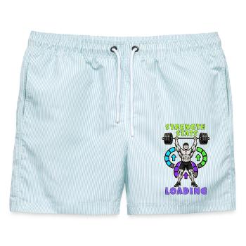 Stärke-Werte laden - Männer Badeshorts - hellblau gestreift - Vorne - AI Model Male 178 light (178cm)