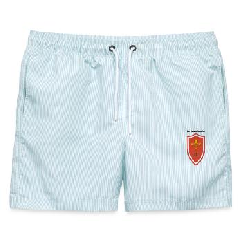 Fleur de Lis Schild XII Rot - Männer Badeshorts - hellblau gestreift - Vorne - AI Model Male 178 light (178cm)
