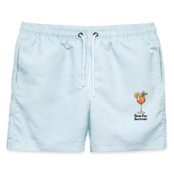 Orangen Cocktail mit Minze Illustration - Männer Badeshorts - hellblau gestreift - Vorne - AI Model Male 178 light (178cm)