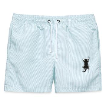 Katze Katzenliebe lustigeTiere - Männer Badeshorts - hellblau gestreift - Vorne - AI Model Male 178 light (178cm)