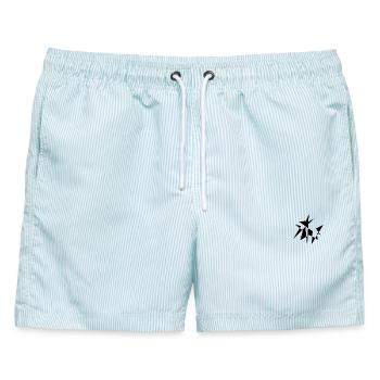 Abstrakte asymmetrische Sterne in Schwarz - Männer Badeshorts - hellblau gestreift - Vorne - AI Model Male 178 light (178cm)