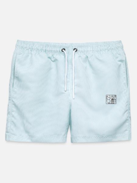 Kleinstadt - Männer Badeshorts - hellblau gestreift