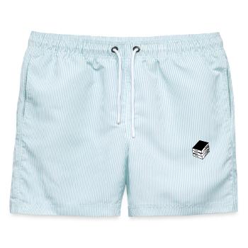 Bücherstapel - Männer Badeshorts - hellblau gestreift - Vorne - AI Model Male 178 light (178cm)