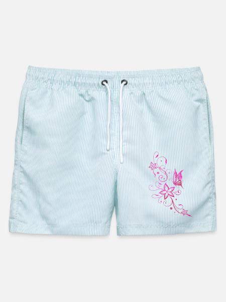 Sommer Blumen Blumenranke Schmetterling Pink - Männer Badeshorts - hellblau gestreift