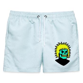 Skullman mit cooler Frisur - Männer Badeshorts - hellblau gestreift - Vorne - AI Model Male 178 light (178cm)