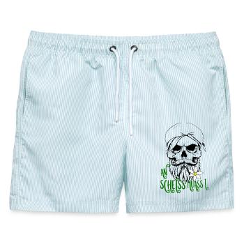 Totenkopf mit Edelweiss Volksfest Bierzelt - Männer Badeshorts - hellblau gestreift - Vorne - AI Model Male 178 light (178cm)