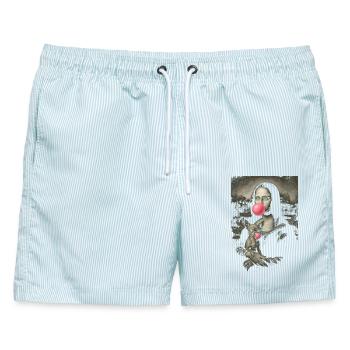 Mona Bubble Surrealer Pop - Männer Badeshorts - hellblau gestreift - Vorne - AI Model Male 178 light (178cm)