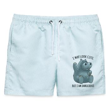 Friedlicher Nilpferd kann gefährlich werden  - Männer Badeshorts - hellblau gestreift - Vorne - AI Model Male 178 light (178cm)