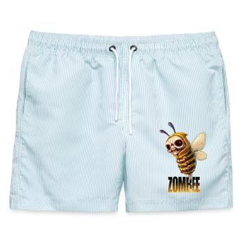 ZOMBEE – Untote Killerbiene im Hoodie - Männer Badeshorts - hellblau gestreift - Vorne - AI Model Male 178 light (178cm)