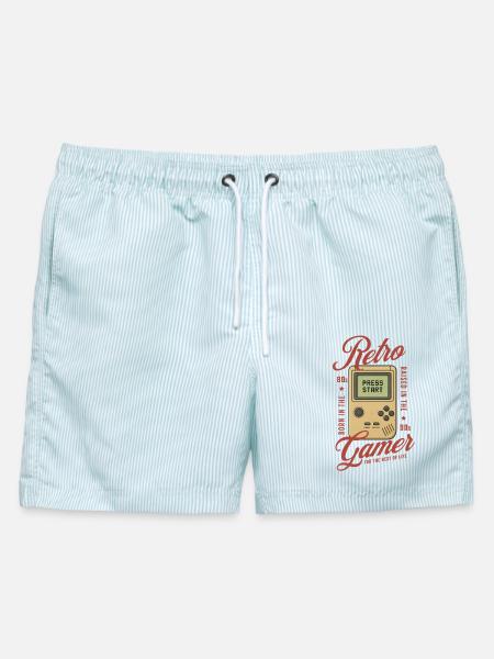 Retro Gamer 80er 90er Gaming Nostalgie - Männer Badeshorts - hellblau gestreift