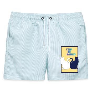 Es ist nicht unsere Schuld! (Katzenherz-Schwanz) - Männer Badeshorts - hellblau gestreift - Vorne - AI Model Male 178 light (178cm)