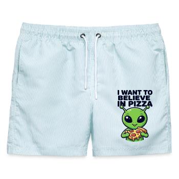 I Want To Believe In Pizza Alien - Männer Badeshorts - hellblau gestreift - Vorne - AI Model Male 178 light (178cm)