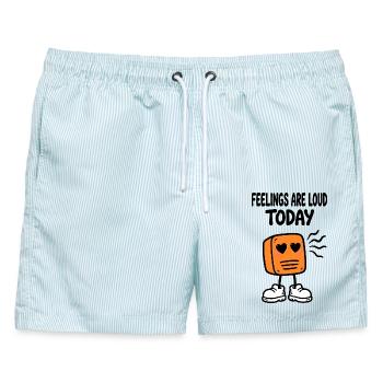 Heute sind alle zu laut - Männer Badeshorts - hellblau gestreift - Vorne - AI Model Male 178 light (178cm)