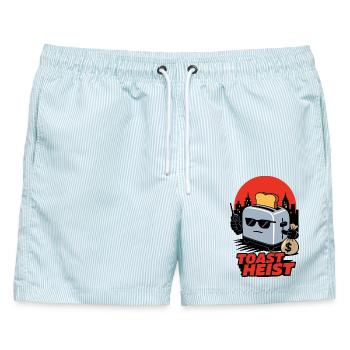 Toast Heist – Gangster Toaster mit Geldsack - Männer Badeshorts - hellblau gestreift - Vorne - AI Model Male 178 light (178cm)
