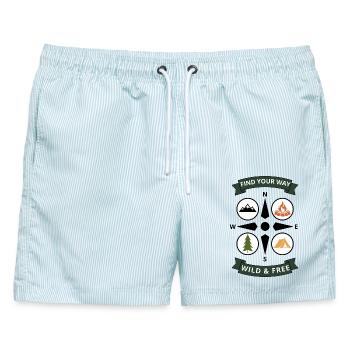 Find Your Way Compass Vintage-Wanderabzeichen - Männer Badeshorts - hellblau gestreift - Vorne - AI Model Male 178 light (178cm)