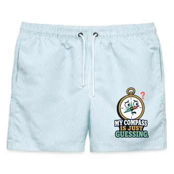 My Compass Is Just Guessing – Outdoor Humor - Männer Badeshorts - hellblau gestreift - Vorne - AI Model Male 178 light (178cm)