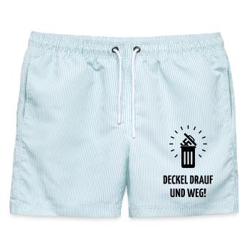 Deckel Drauf Und Weg! (Gegen Rechts / Black) - Männer Badeshorts - hellblau gestreift - Vorne - AI Model Male 178 light (178cm)