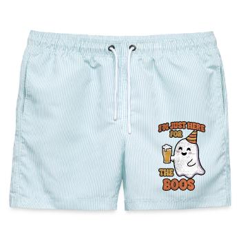 Niedliches Retro-Geisterbier, ich bin nur für die Buh-Feiern da. - Männer Badeshorts - hellblau gestreift - Vorne - AI Model Male 178 light (178cm)