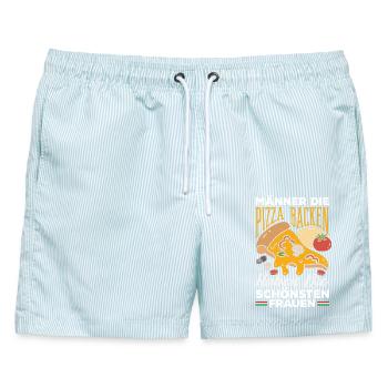 Männer Die Pizza Backen Lustiger Spruch - Männer Badeshorts - hellblau gestreift - Vorne - AI Model Male 178 light (178cm)