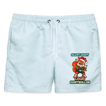 Stille Nacht Lauter Controller Weihnachts-Eichhörnchen - Männer Badeshorts - hellblau gestreift - Vorne - AI Model Male 178 light (178cm)