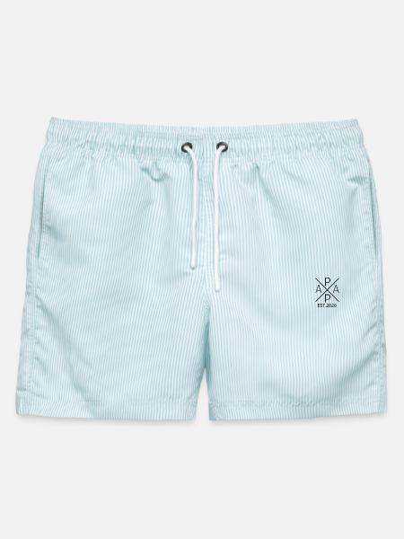 Papa Est 2026 T-Shirt | Papa New Dad Geschenk - Männer Badeshorts - hellblau gestreift