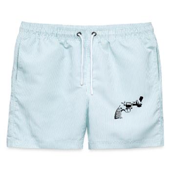 pistole pazifist frieden plakat Poster No war anti - Männer Badeshorts - hellblau gestreift - Vorne - AI Model Male 178 light (178cm)