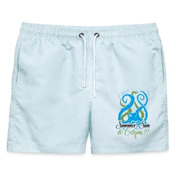 Summer, Sun and Octopus?! - Männer Badeshorts - hellblau gestreift - Vorne - AI Model Male 178 light (178cm)