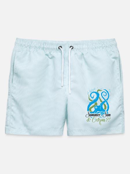Summer, Sun and Octopus?! - Männer Badeshorts - hellblau gestreift