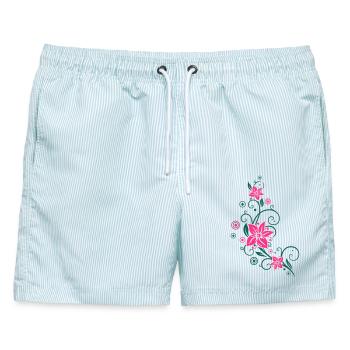 Blumenranke mit großen Blüten, flowers - Männer Badeshorts - hellblau gestreift - Vorne - AI Model Male 178 light (178cm)